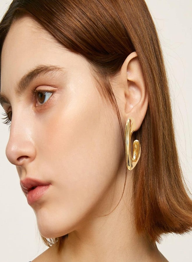 OATHYAN 15 Pairs Statement Chunky Earrings Set for Women Gold Plated Fashion Irregular Puffy Love Hypoallergenic Earring Hoops (Geometry) - Image 2